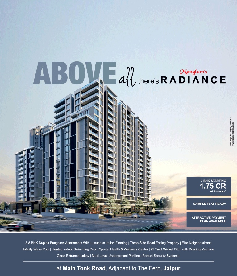 Manglam Radiance Offers 3BHK starting Rs 1.75 Cr in Jaipur